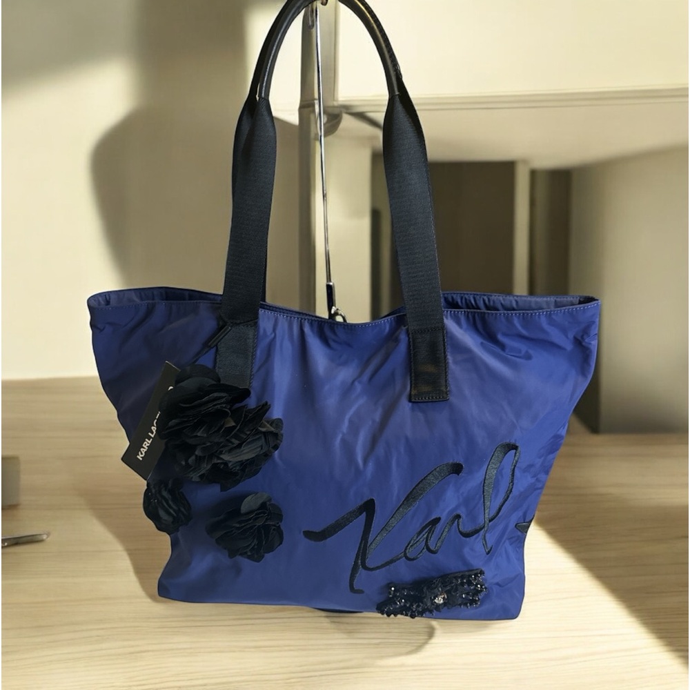 Karl Lagerfeld Paris Large Blue Tote Bag New with Tags Embellished NWT - Picture 2 of 11